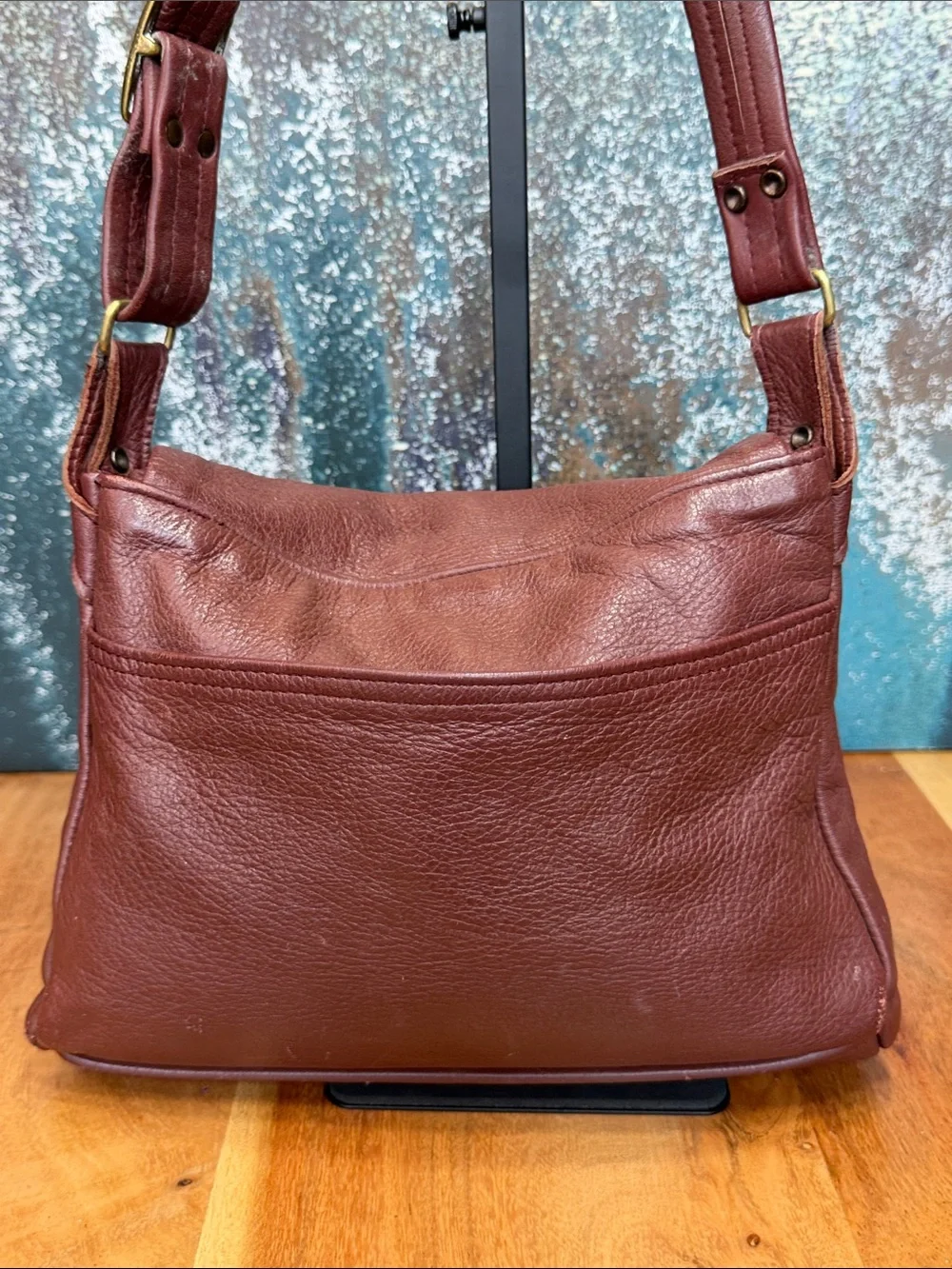 Heacock Vintage Artisanal 1980’s Burgundy/Brown Deerskin Leather Shoulder Bag